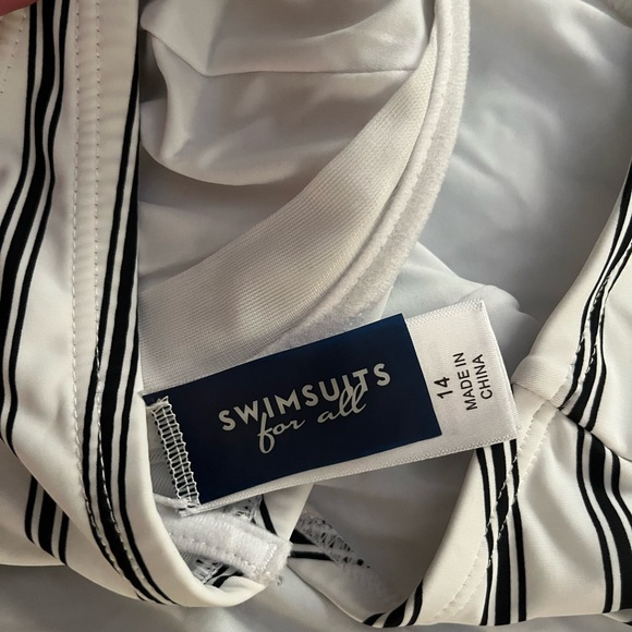 Navy blue striped high waist bikini, size 14 - Picture 3 of 4